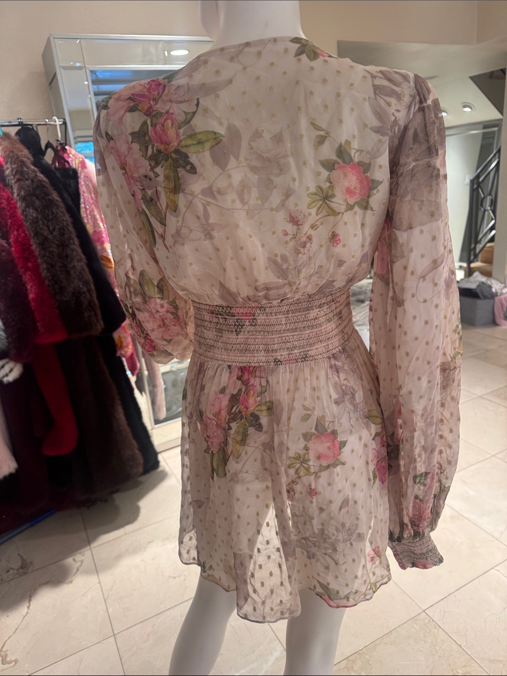 Rococo Sand Sheer Floral Deep V Ruffle Top - Picture 3 of 9